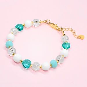 Handmade Aqua Beaded Gold Clasp Plated Bracelet